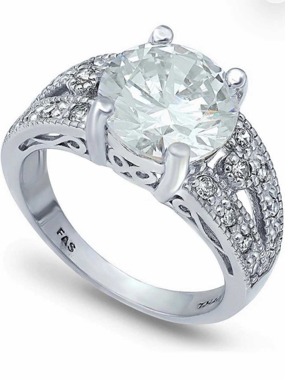 Macy's Cubic Zirconia Round Center Stone Split Shank Ring in Silver Plate